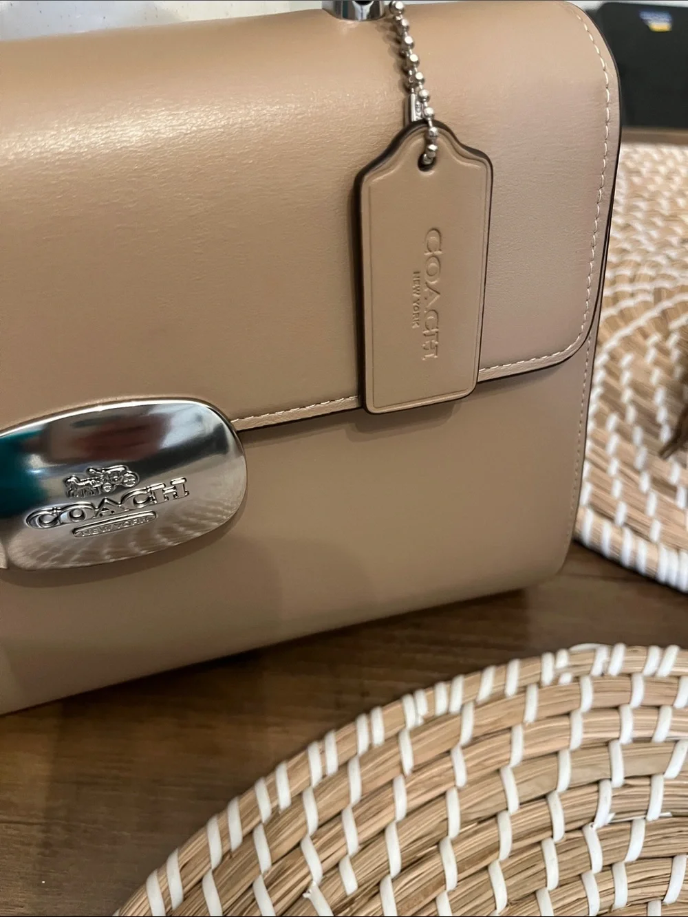 Coach Taupe Leather Top-Handle Satchel with Silver Hardware